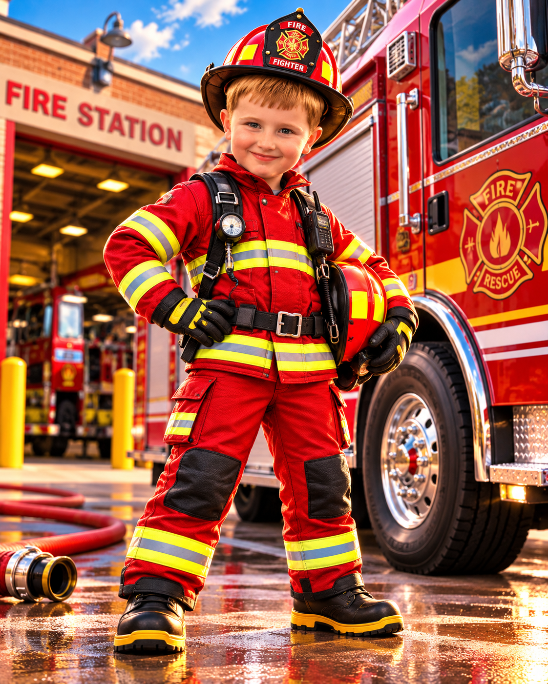 Beck dressed as a firefighter